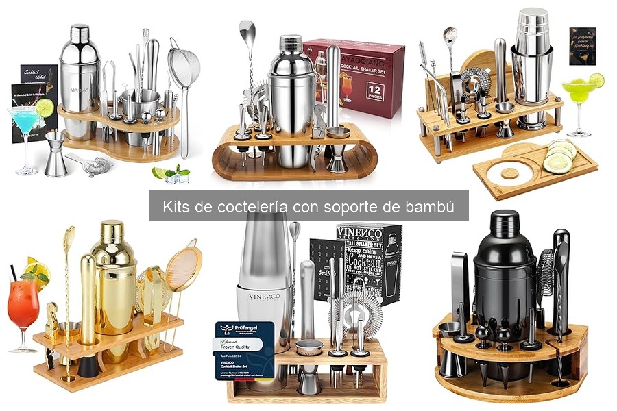 ¿Dónde comprar kits de coctelería con soporte de bambú?