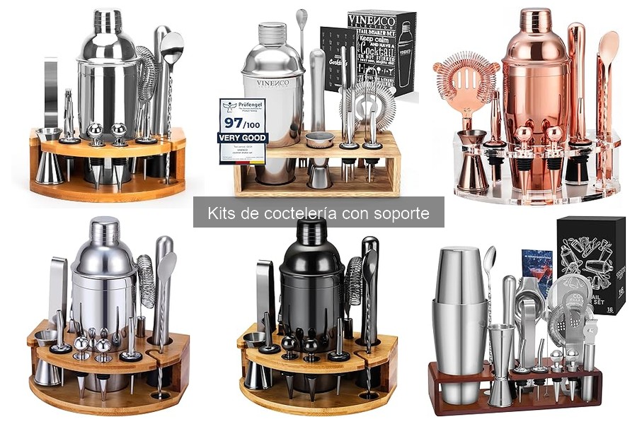 Precios promedio de kits de coctelería con soporte en Amazon